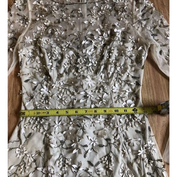 THEIA Hand-Beaded & Petal Applique 3/4 Bell-Sleeve Dress Women’s SIZE 4 - Picture 8 of 14